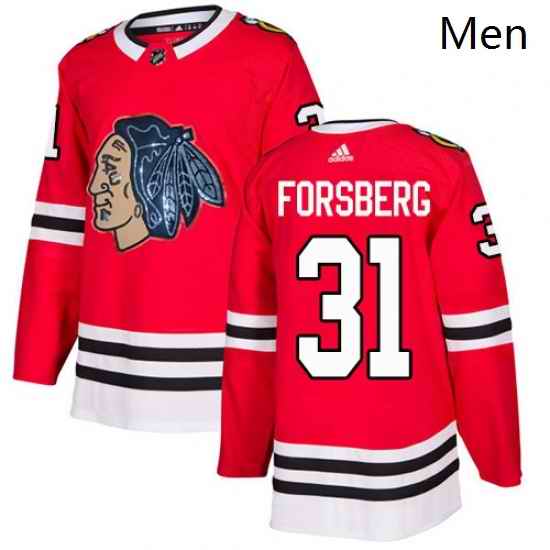 Mens Adidas Chicago Blackhawks 31 Anton Forsberg Authentic Red Fashion Gold NHL Jersey